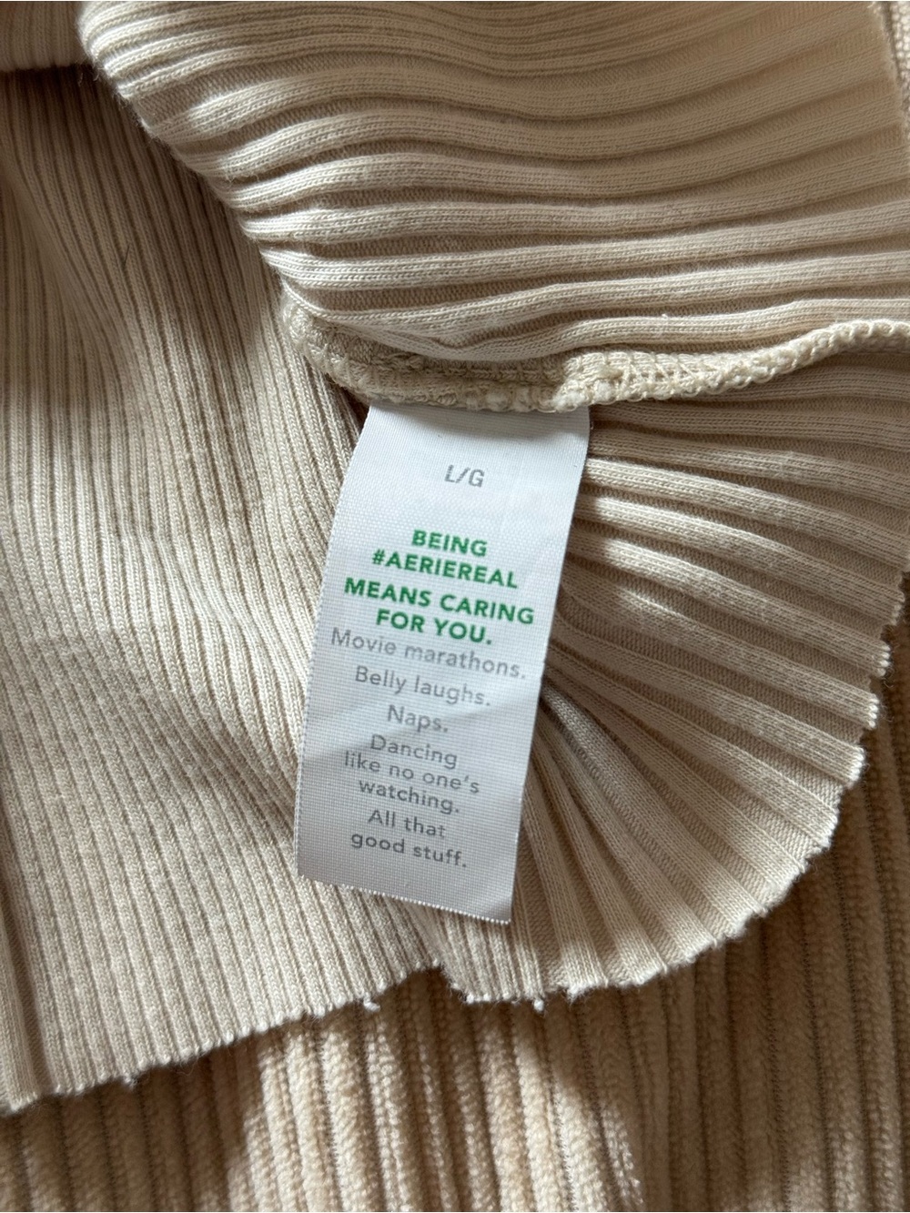 Aerie Road Trip Ribbed Knit Henley Long Sleeve Top Cappuccino Tan Large - Picture 8 of 11